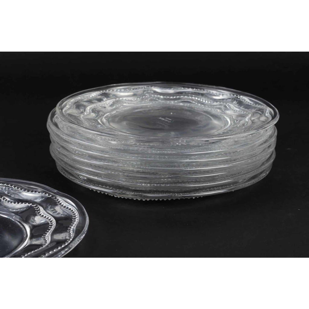 Service de 8 assiettes « Chambertin » verre blanc de René LALIQUE