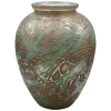 René LALIQUE : Vase « Martin Pêcheurs » Verre Blanc , Patine Sienne /Verte | Biron |||