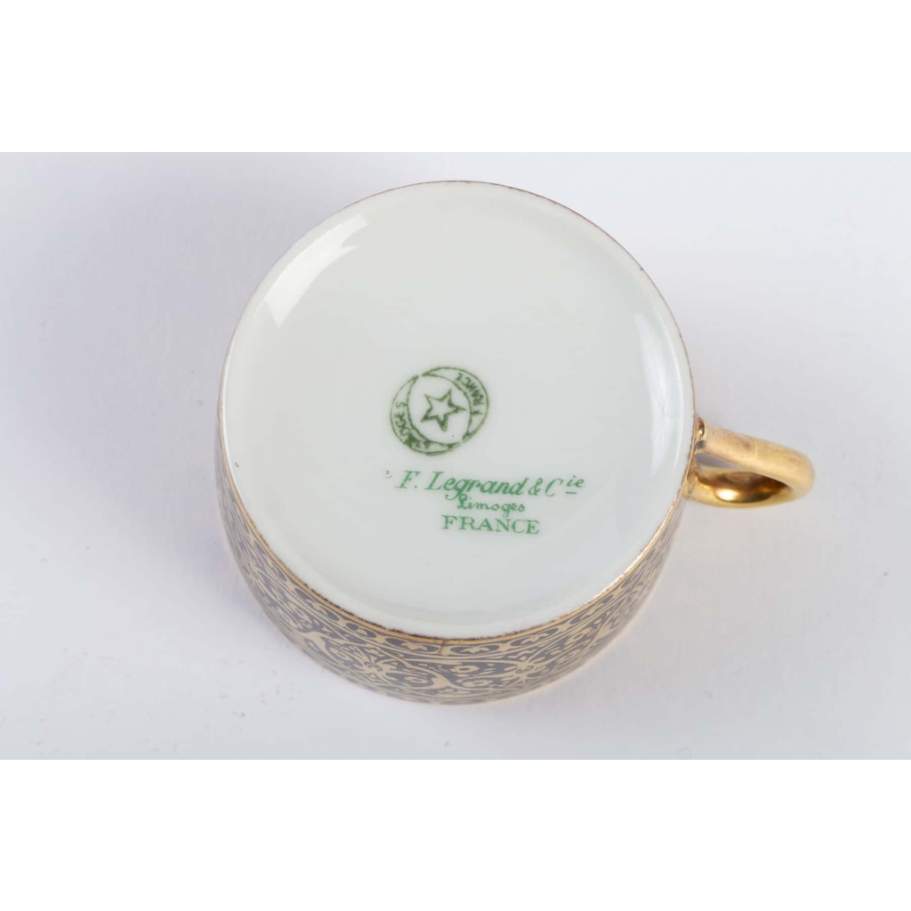 Service gâteaux & tasses à café, noir et or, Legrand Limoges 1915