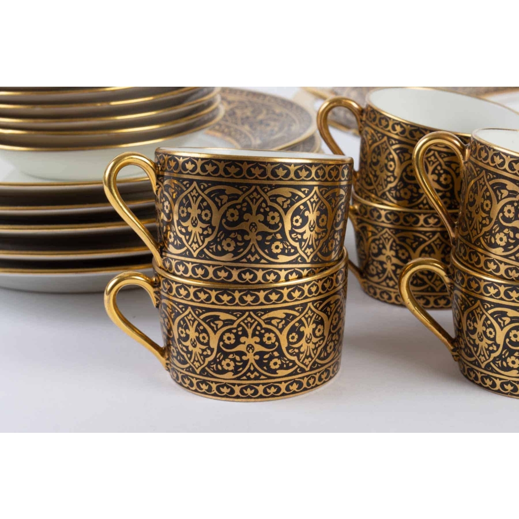 Service gâteaux & tasses à café, noir et or, Legrand Limoges 1915