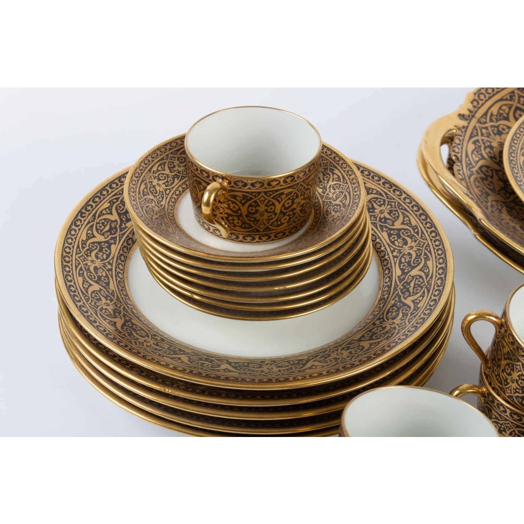 Service gâteaux & tasses à café, noir et or, Legrand Limoges 1915