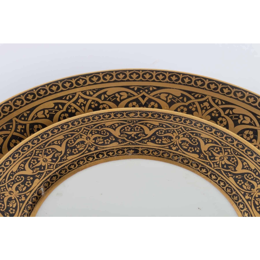 Service gâteaux & tasses à café, noir et or, Legrand Limoges 1915