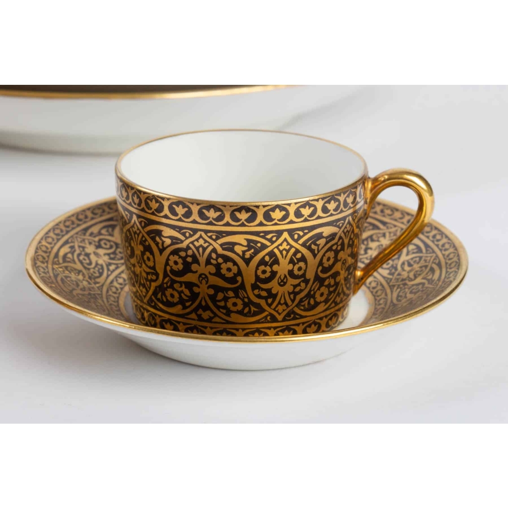 Service gâteaux & tasses à café, noir et or, Legrand Limoges 1915