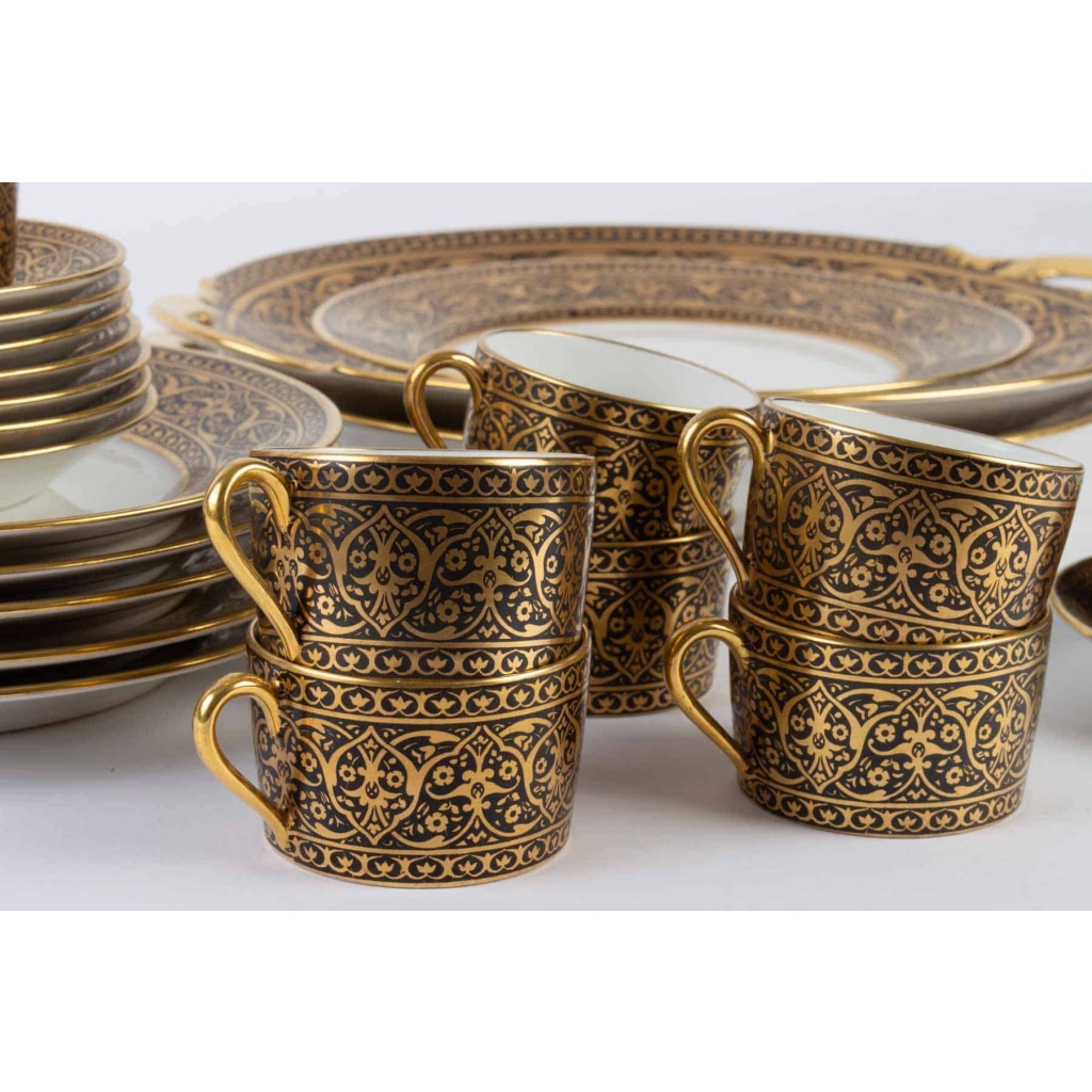 Service gâteaux & tasses à café, noir et or, Legrand Limoges 1915