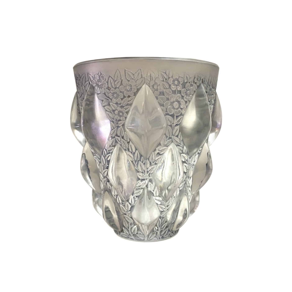 Vase « Rampillon » verre blanc patiné bleu-gris de René LALIQUE | Biron |||||||