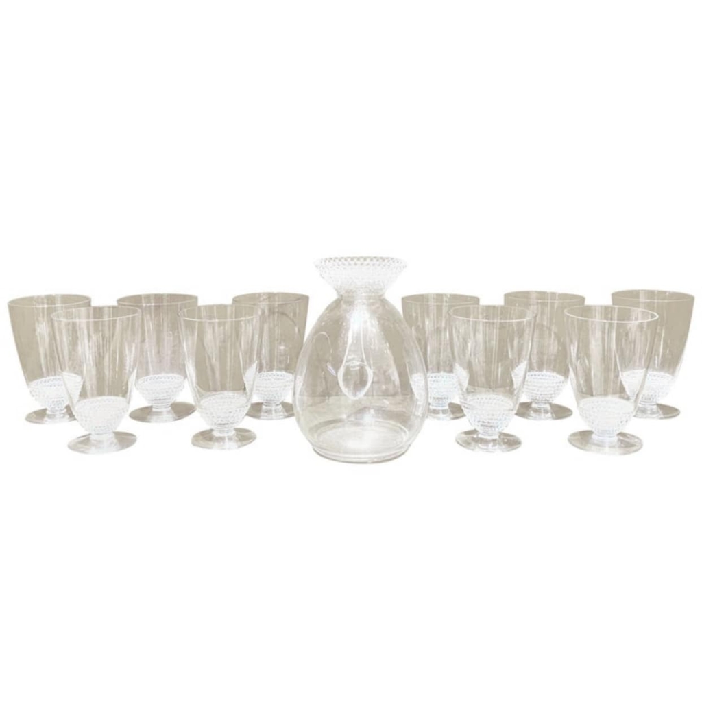 Service à Orangeade « Nippon » verre blanc de René LALIQUE – 10 verres, 1 carafe | Biron ||||||