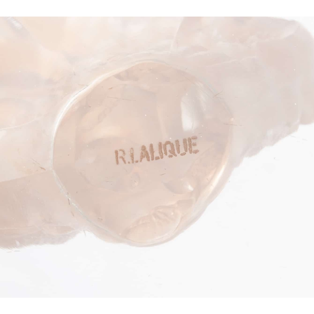 Paire de Bougeoirs « Mésanges » verre blanc patiné sépia de René LALIQUE