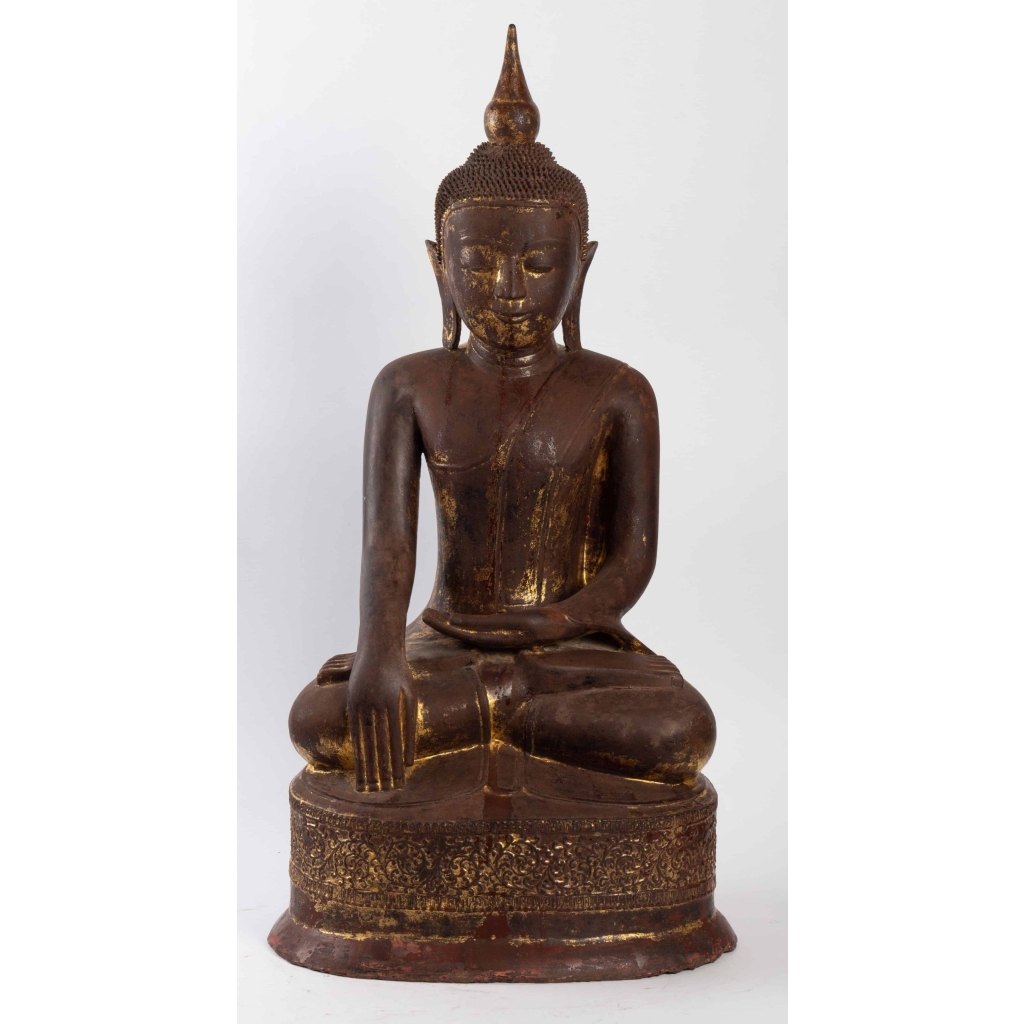 Bouddha en laque sèche, laqué, doré. Position de la prise de la terre à témoin. | Biron |||||||