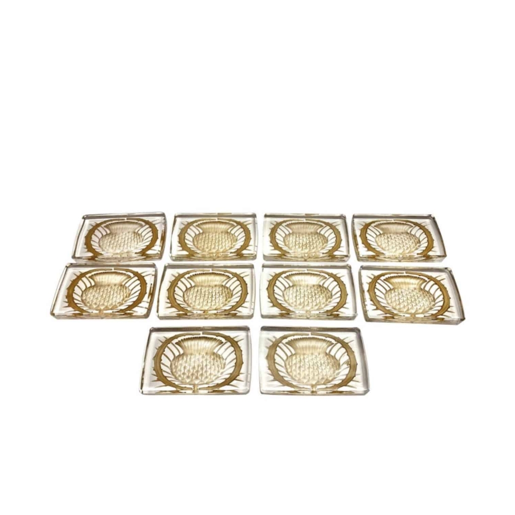 Suite de 10 Porte-Couteaux « Chardons » cristal blanc patiné sépia LALIQUE FRANCE | Biron ||||||