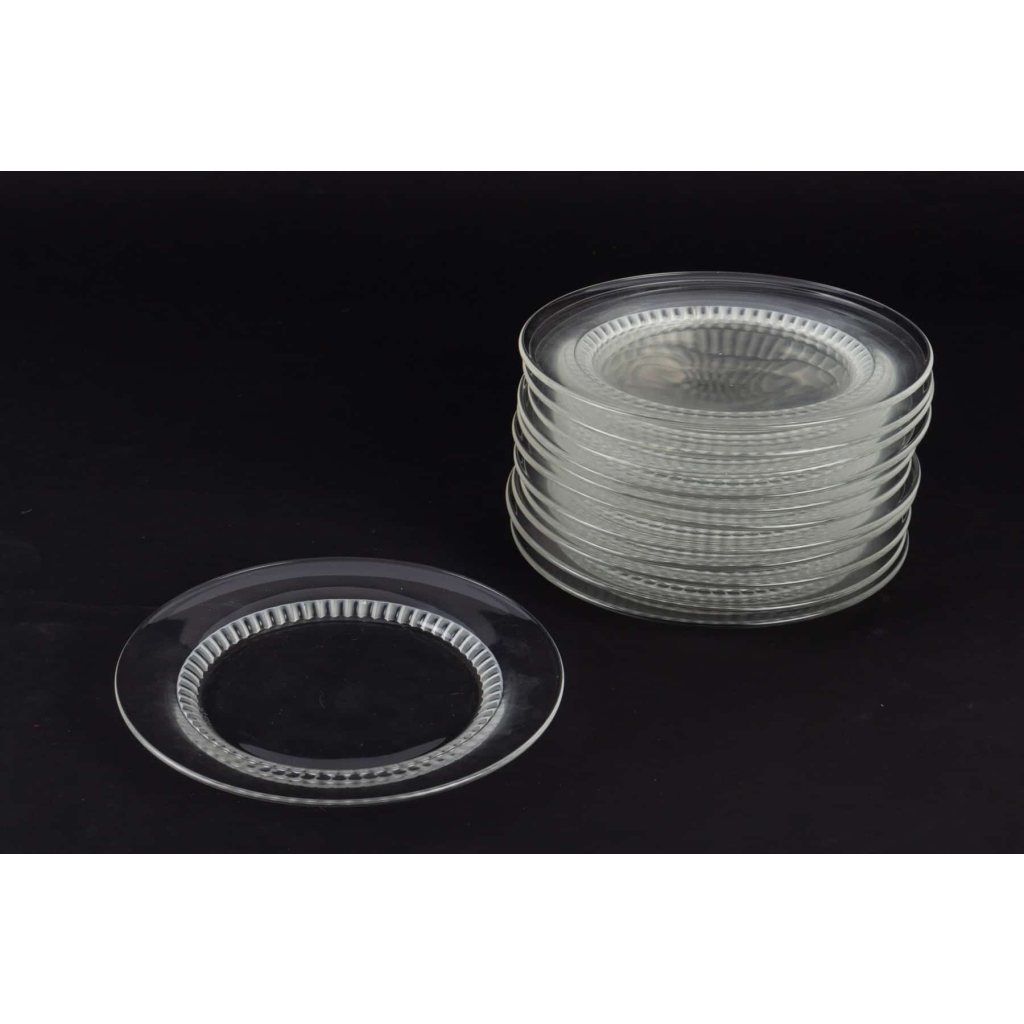 Service de 12 assiettes « Bambou » verre blanc de René LALIQUE