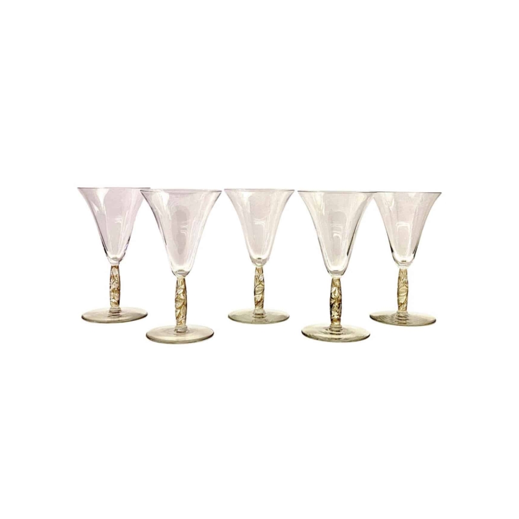 Suite de 5 Verres « Logelbach » verre blanc patiné sépia de René LALIQUE | Biron ||||||