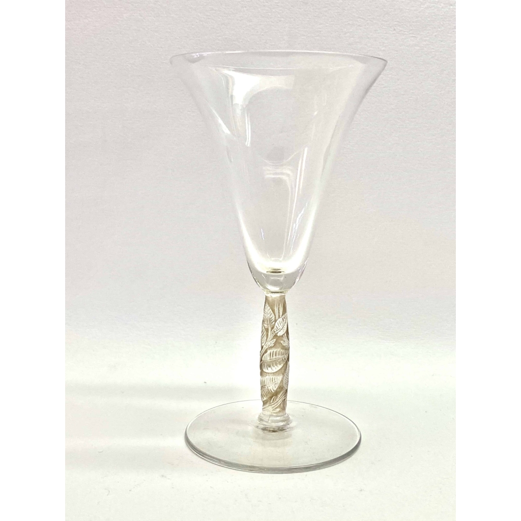 Suite de 5 Verres « Logelbach » verre blanc patiné sépia de René LALIQUE | Biron Suite de 5 Verres "Logelbach" verre blanc patiné sépia de René LALIQUE