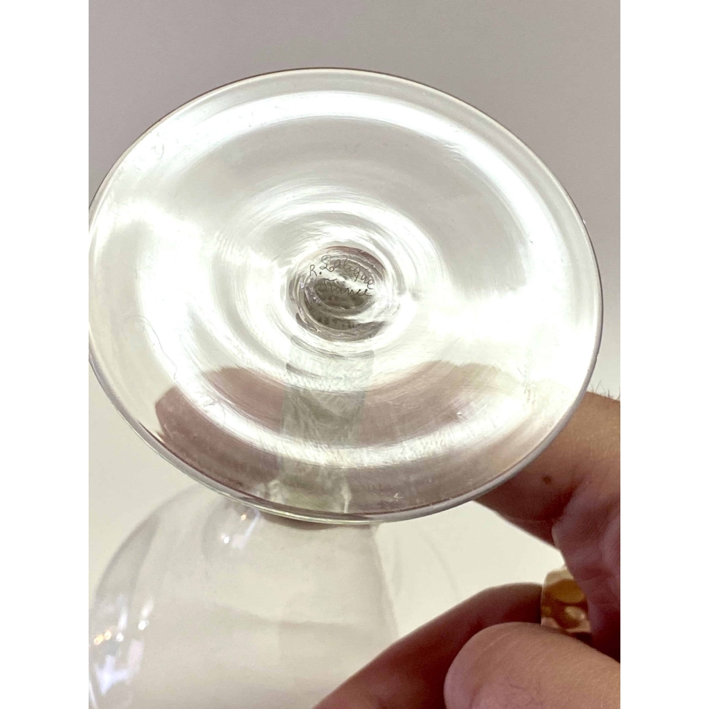 Suite de 5 Verres « Logelbach » verre blanc patiné sépia de René LALIQUE | Biron Suite de 5 Verres "Logelbach" verre blanc patiné sépia de René LALIQUE