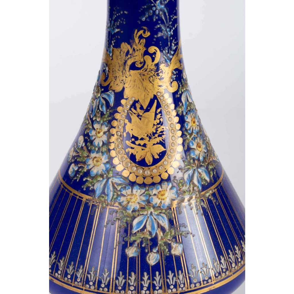 Paire de lampes bleues émaillées Napoléon III | Biron Paire de lampes bleues émaillées Napoléon III