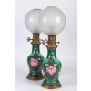Paire de lampes vertes et fuchsia Napoléon III | Biron Paire de lampes vertes et fuchsia Napoléon III