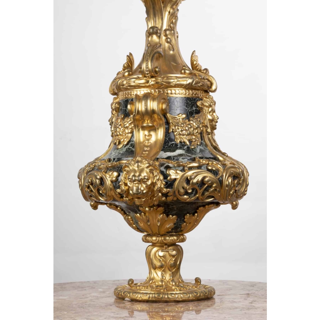 A Pair of French 19th Century Ormulu and Green Marble Candelabras. | Biron A Pair of French 19th Century Ormulu and Green Marble Candelabras.