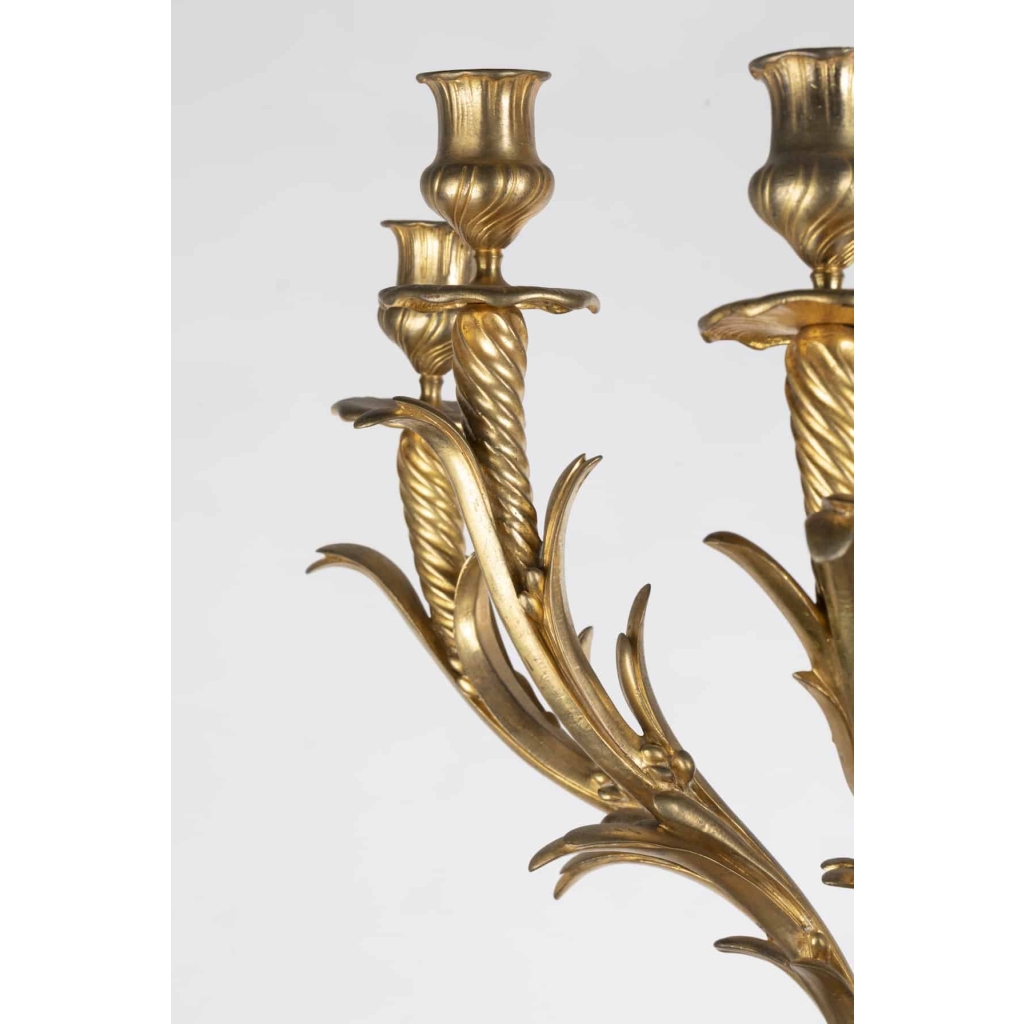 A Pair of French 19th Century Ormulu and Green Marble Candelabras. | Biron A Pair of French 19th Century Ormulu and Green Marble Candelabras.