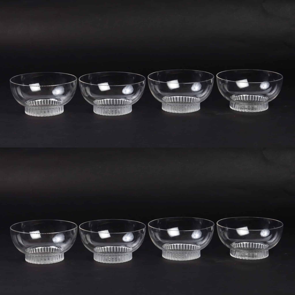 Suite de Huit 8 Bols a Main « Bambou » verre blanc de René LALIQUE | Biron |||||||||||