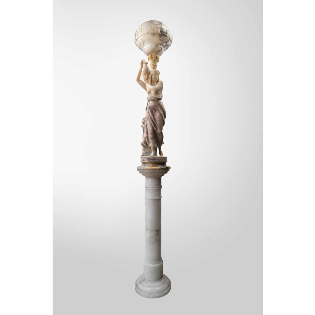An Italian 19th Century Orientalist Alabaster Lamp Sculpture Attributed to Gugliemo Pugi (1850-1915). | Biron ||||||