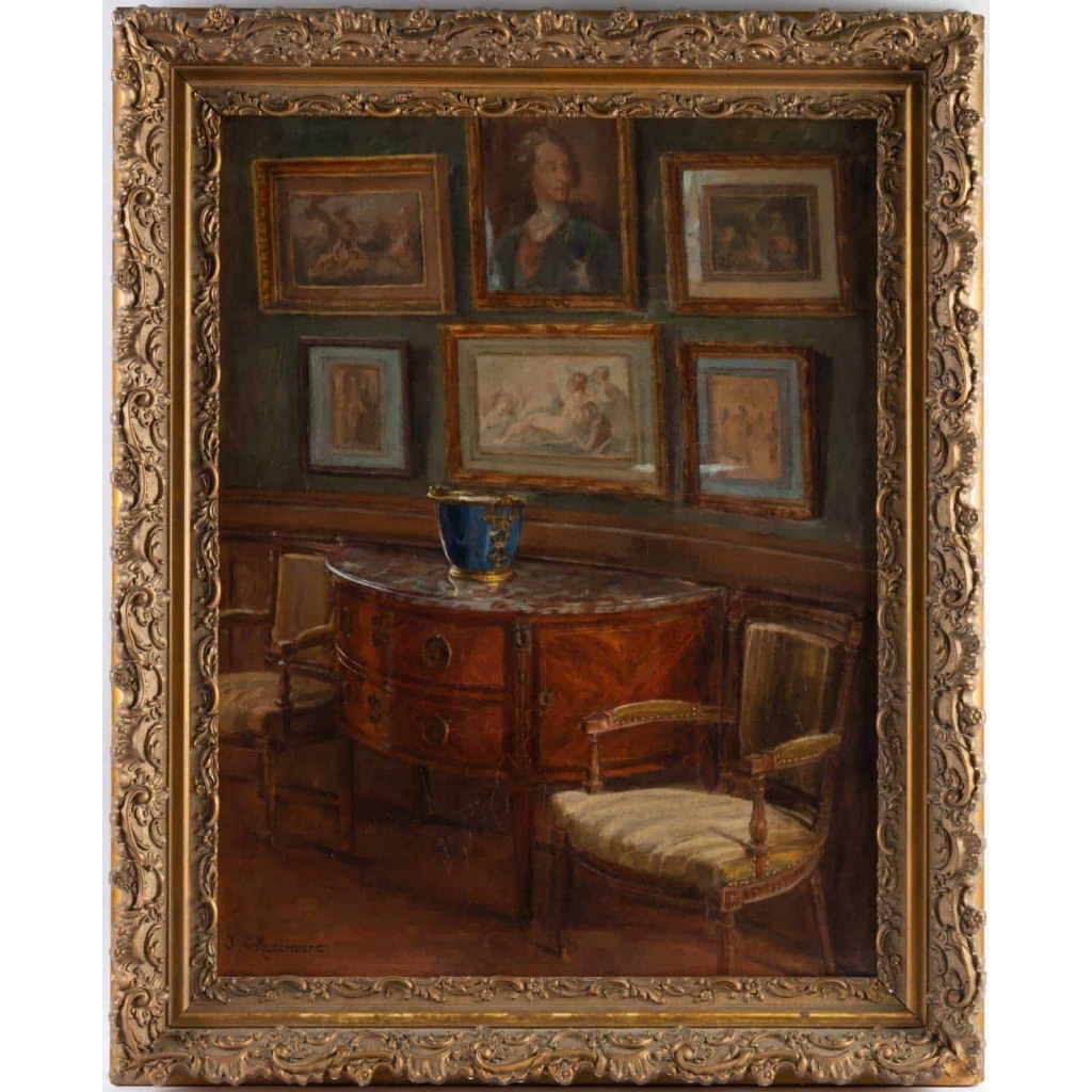 Tableau de J.C. Rosenberg Scène d’intérieur XIXème | Biron ||||||||||