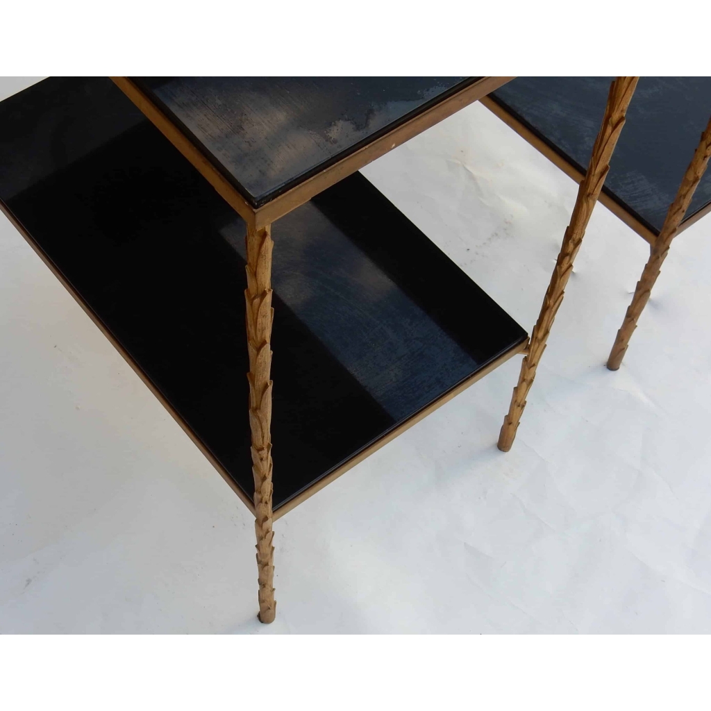 1970′ Paire de Bouts de Canapés en Bronze Doré Montants Décor Palmier Maison Charles 60 X 35 cm