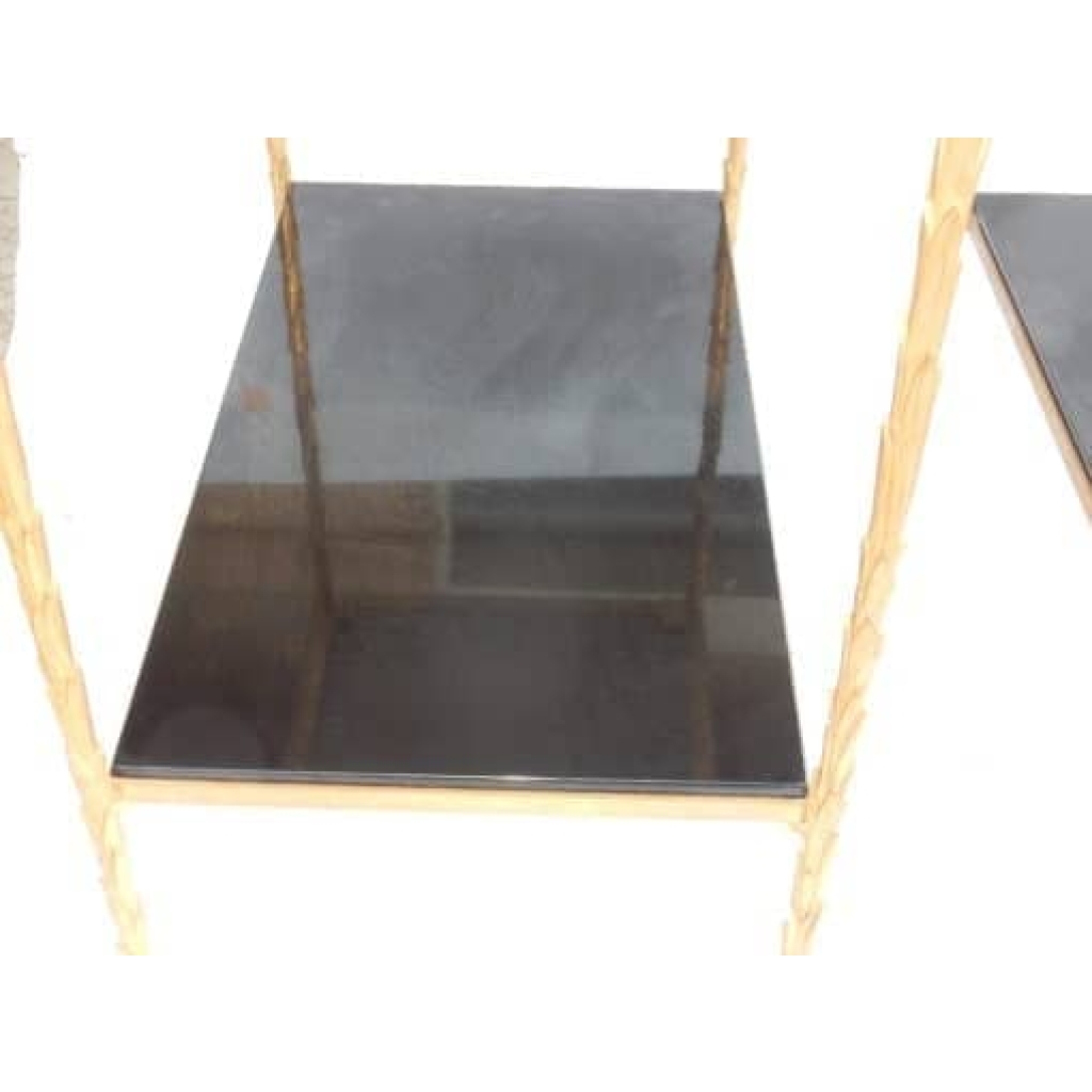 1970′ Paire de Bouts de Canapés en Bronze Doré Montants Décor Palmier Maison Charles 60 X 35 cm