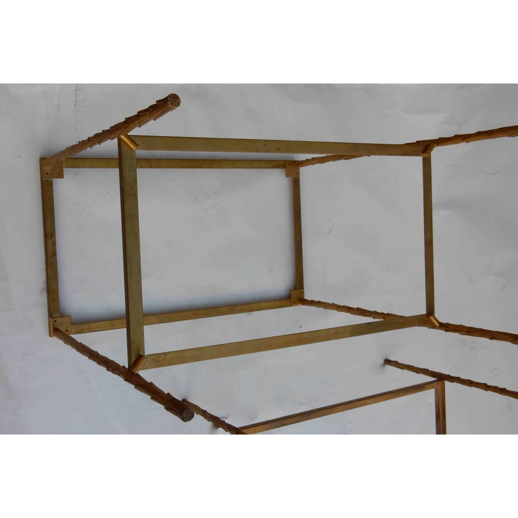 1970′ Paire de Bouts de Canapés en Bronze Doré Montants Décor Palmier Maison Charles 60 X 35 cm