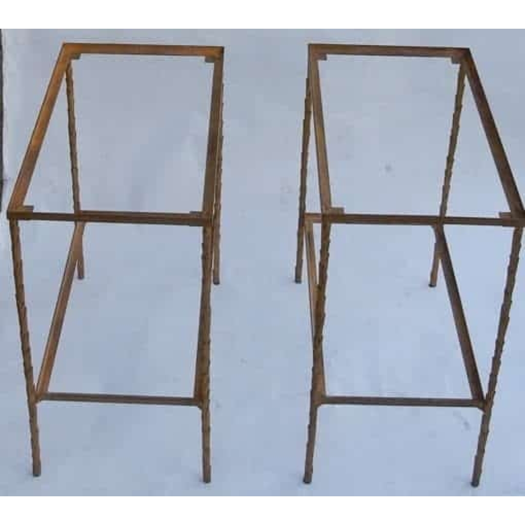 1970′ Paire de Bouts de Canapés en Bronze Doré Montants Décor Palmier Maison Charles 60 X 35 cm