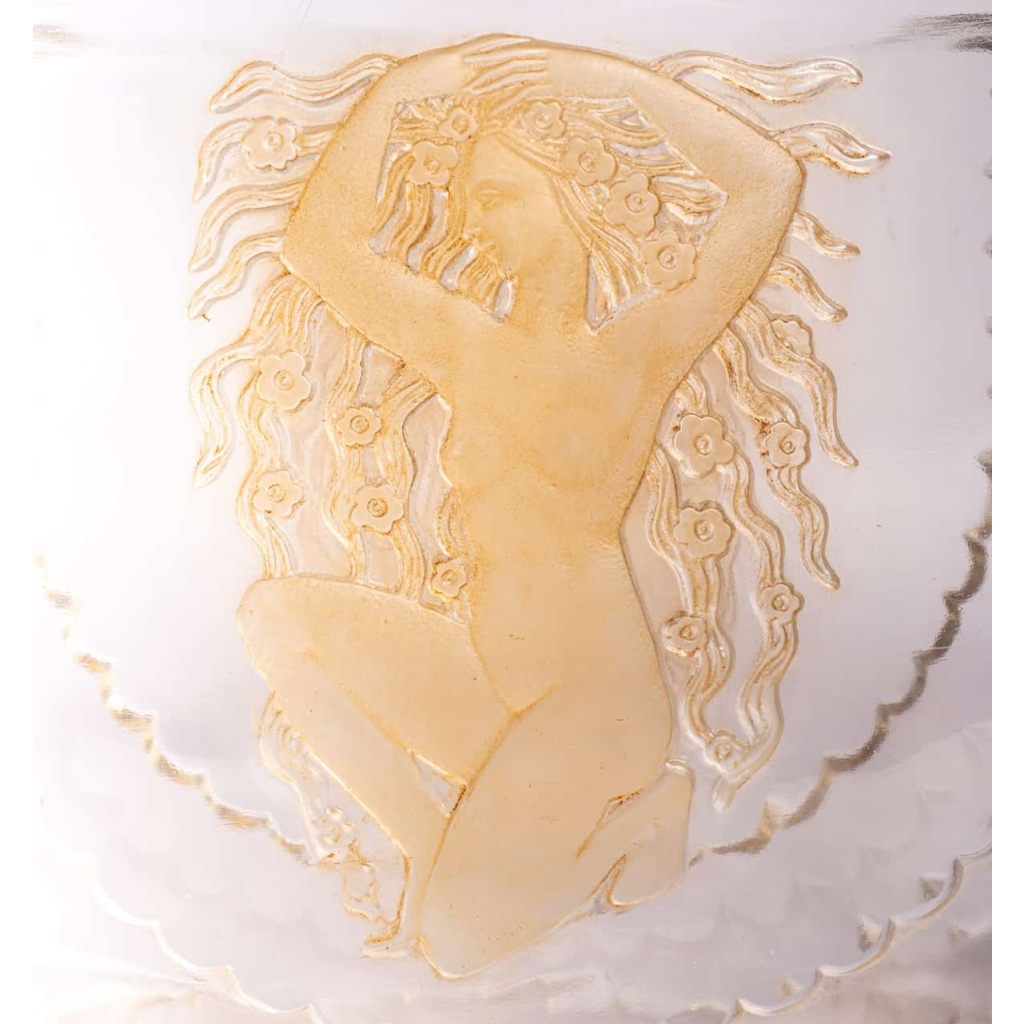 Vase « Flore » verre blanc patiné sépia de René LALIQUE | Biron Vase "Flore" verre blanc patiné sépia de René LALIQUE