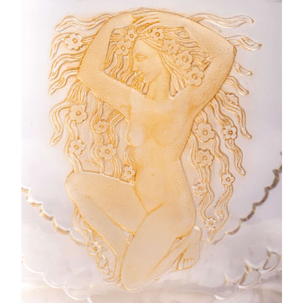 Vase « Flore » verre blanc patiné sépia de René LALIQUE | Biron Vase "Flore" verre blanc patiné sépia de René LALIQUE