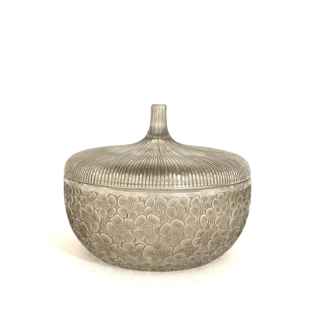 Boîte « Eglantines » verre blanc patiné sépia de René LALIQUE | Biron |||||||||