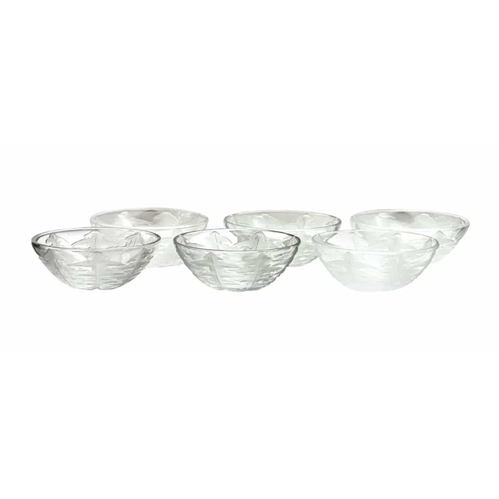 Suite de Six 6 Bols à Main « Pissenlit » verre blanc de René LALIQUE | Biron |||||||
