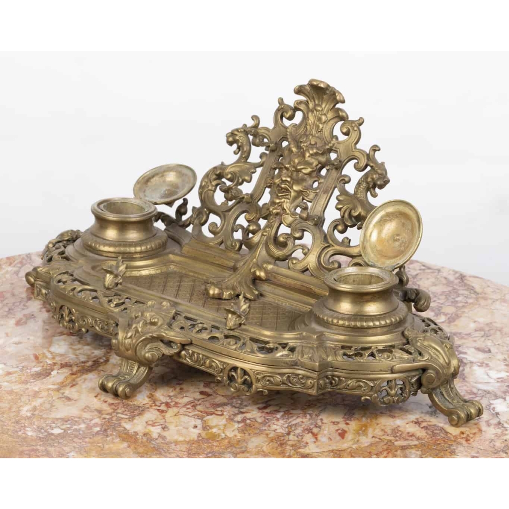 A French Late 19th Century Louis XV st. Ormulu Inkwell. | Biron A French Late 19th Century Louis XV st. Ormulu Inkwell.