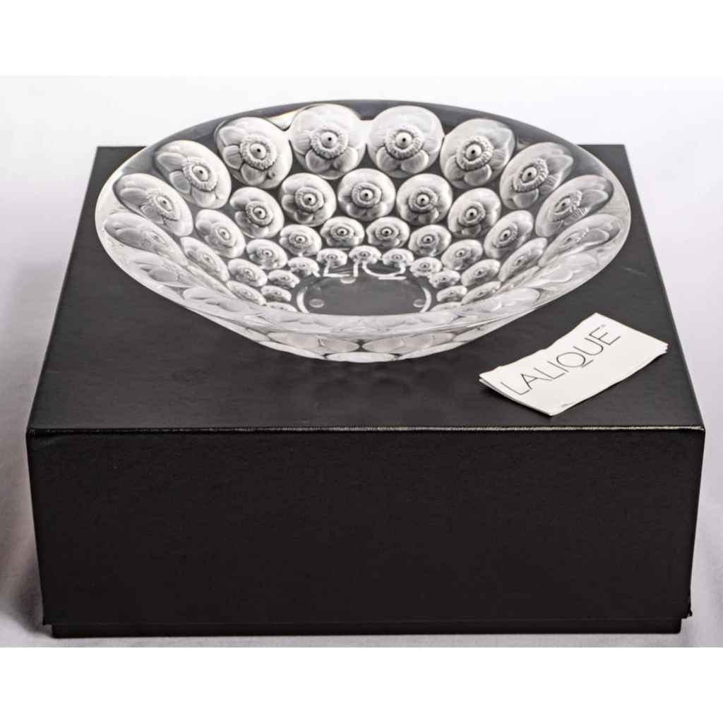 Coupe « Anémones » cristal incolore émaillé noir de LALIQUE FRANCE | Biron ||||||||||