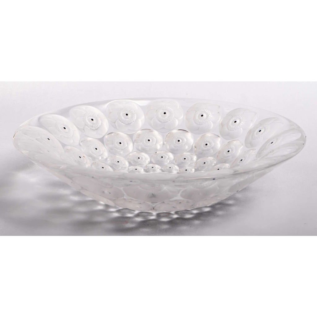 Coupe « Anémones » cristal incolore émaillé noir de LALIQUE FRANCE | Biron Coupe "Anémones" cristal incolore émaillé noir de LALIQUE FRANCE