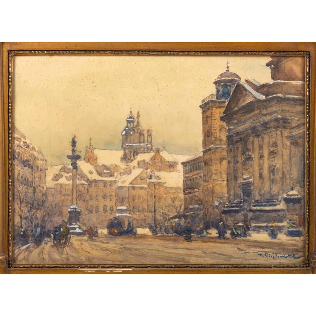 Aquarelle en triptyque représentant la ville de Varsovie sous la neige. Tadeuz Cieslewsky | Biron Aquarelle en triptyque représentant la ville de Varsovie sous la neige. Tadeuz Cieslewsky