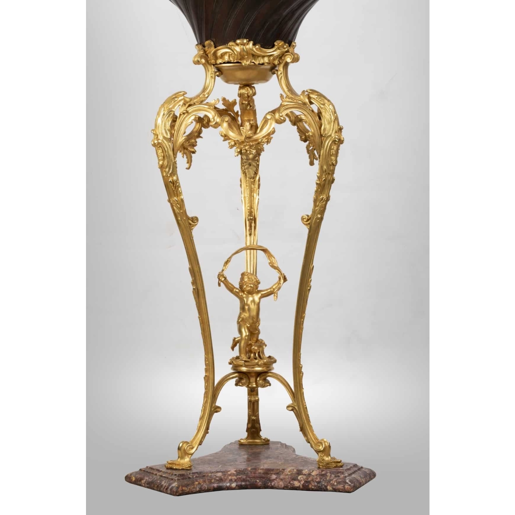 A French 19th Century Guilt and Patinated Bronze Jardinière on Stand.