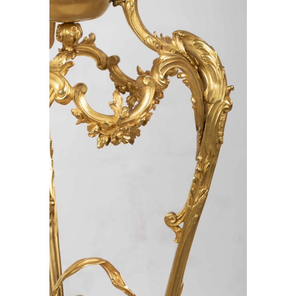 A French 19th Century Guilt and Patinated Bronze Jardinière on Stand.