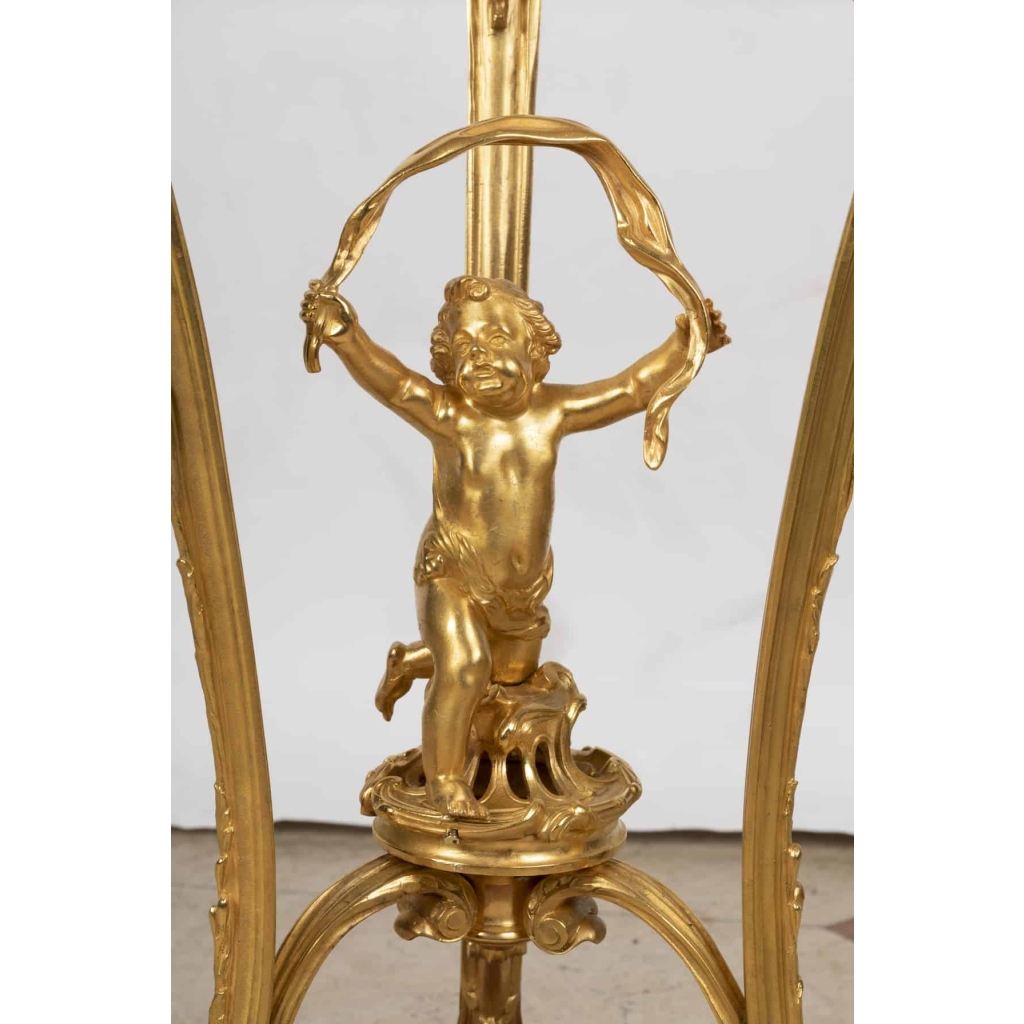 A French 19th Century Guilt and Patinated Bronze Jardinière on Stand.