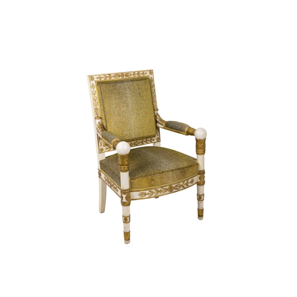 Paire de fauteuils de style Empire blanc et or, années 1950 | Biron Paire de fauteuils de style Empire blanc et or, années 1950
