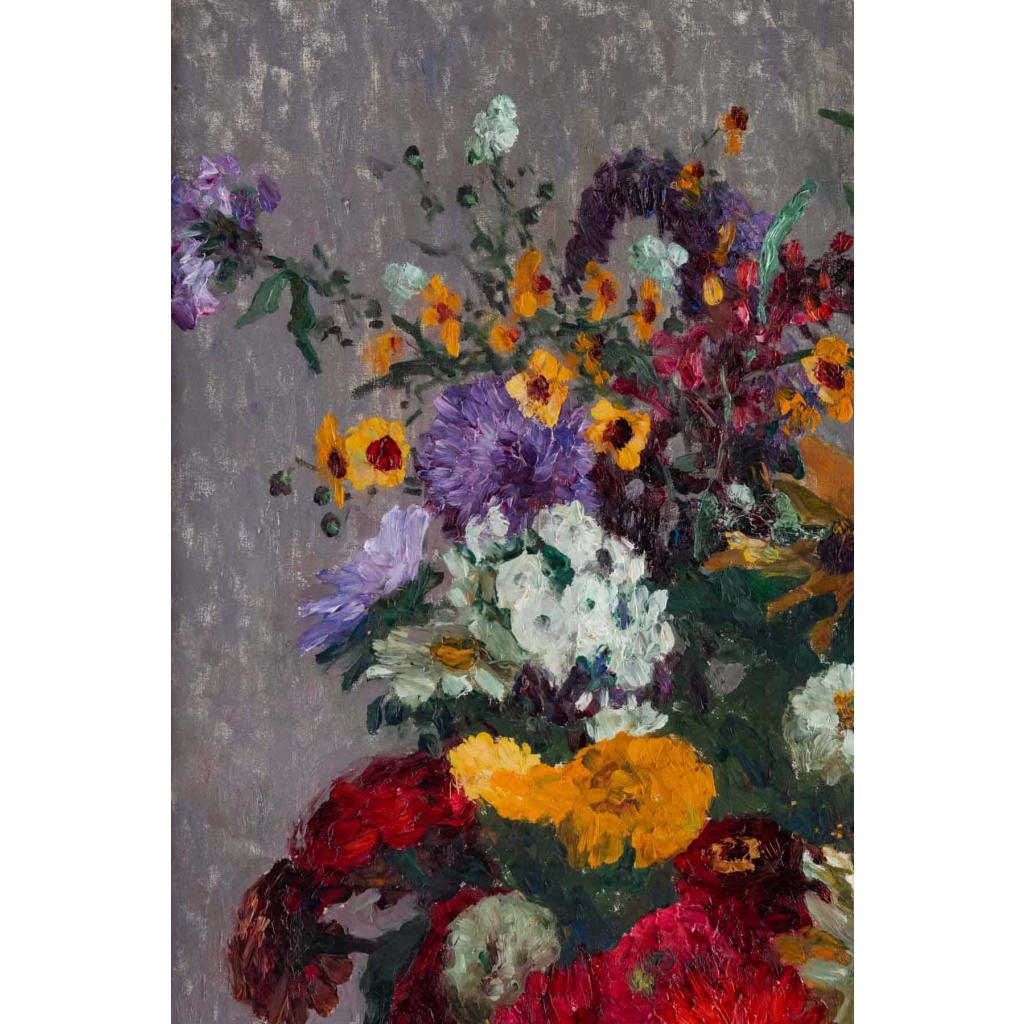 Tableau de Marthe Moisset ( 1871 1945) Compositon florale dans un vase en Delft | Biron Tableau de Marthe Moisset ( 1871 1945) Compositon florale dans un vase en Delft