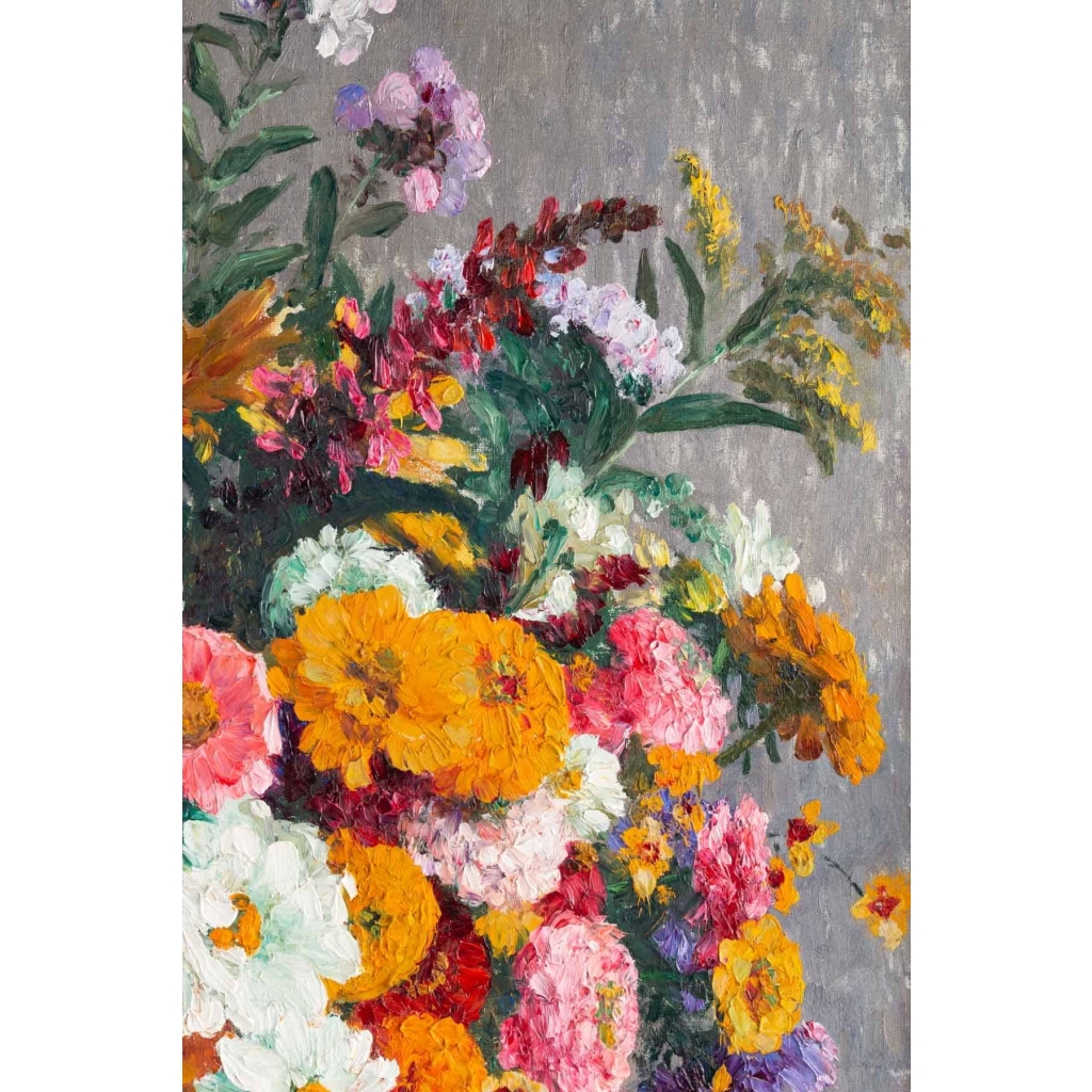 Tableau de Marthe Moisset ( 1871 1945) Compositon florale dans un vase en Delft | Biron Tableau de Marthe Moisset ( 1871 1945) Compositon florale dans un vase en Delft