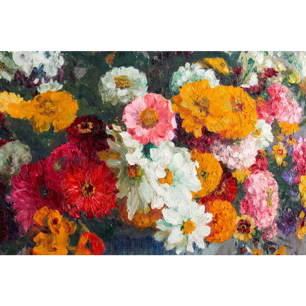 Tableau de Marthe Moisset ( 1871 1945) Compositon florale dans un vase en Delft | Biron Tableau de Marthe Moisset ( 1871 1945) Compositon florale dans un vase en Delft