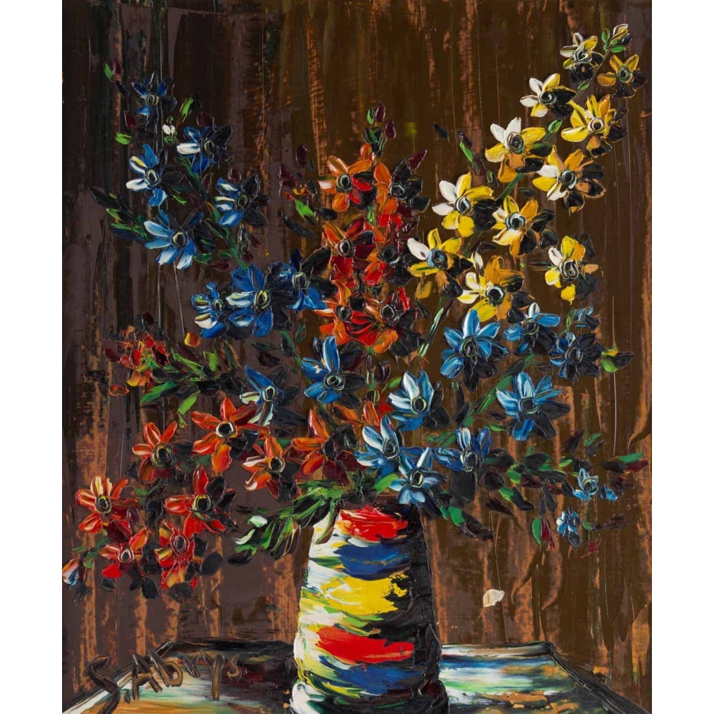 Tableau de S. Abrys vers 1950 "Bouquet de Campanules"