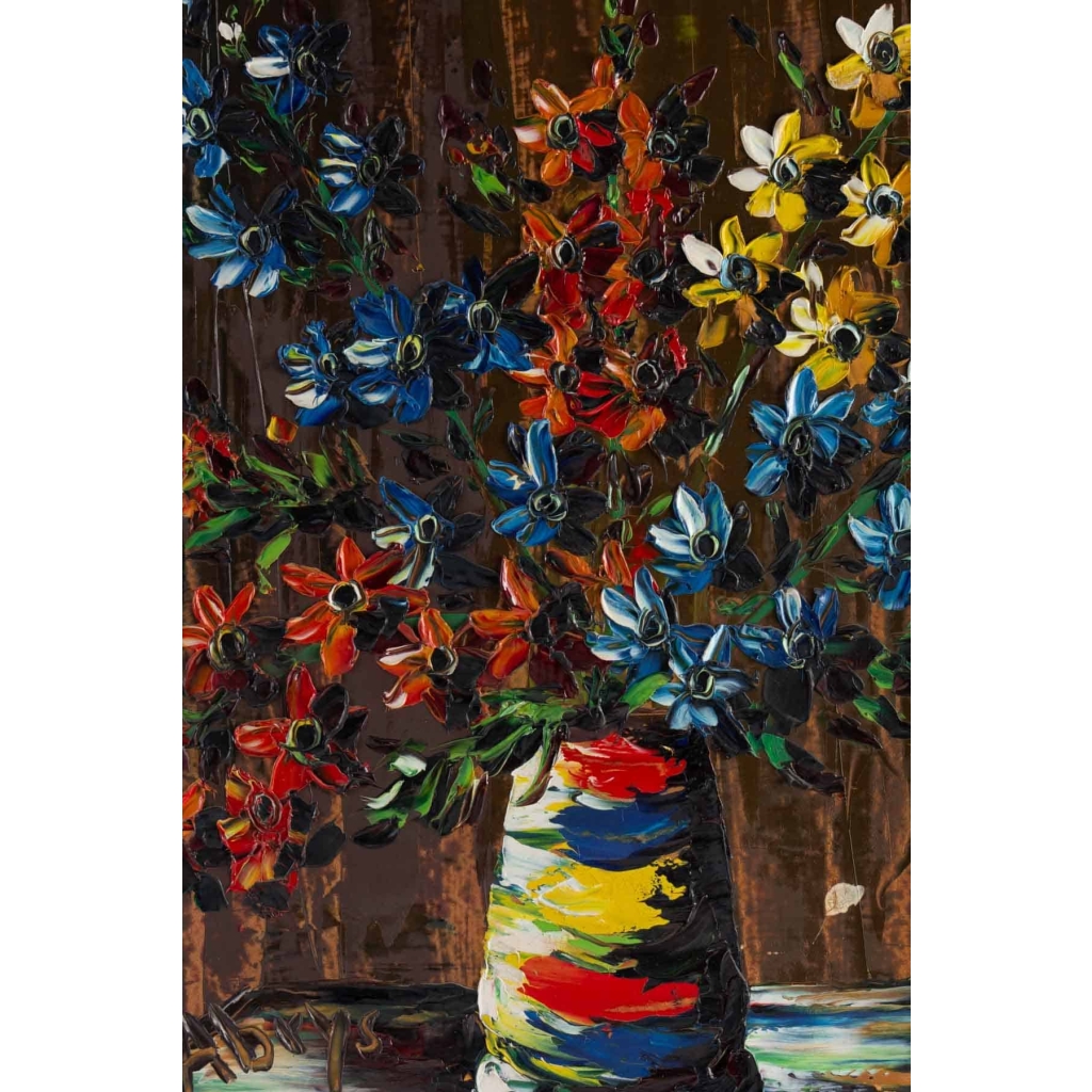 Tableau de S. Abrys vers 1950 "Bouquet de Campanules"