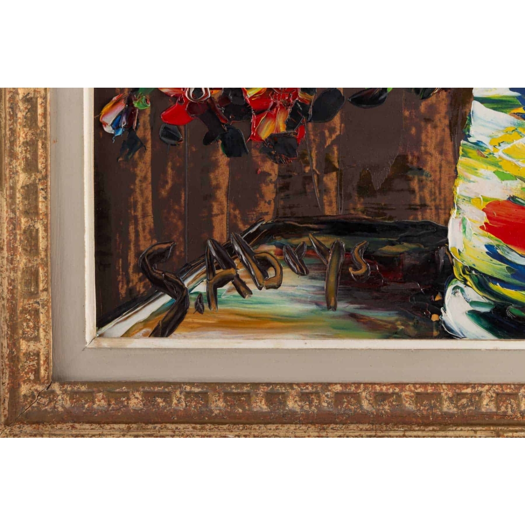 Tableau de S. Abrys vers 1950 "Bouquet de Campanules"