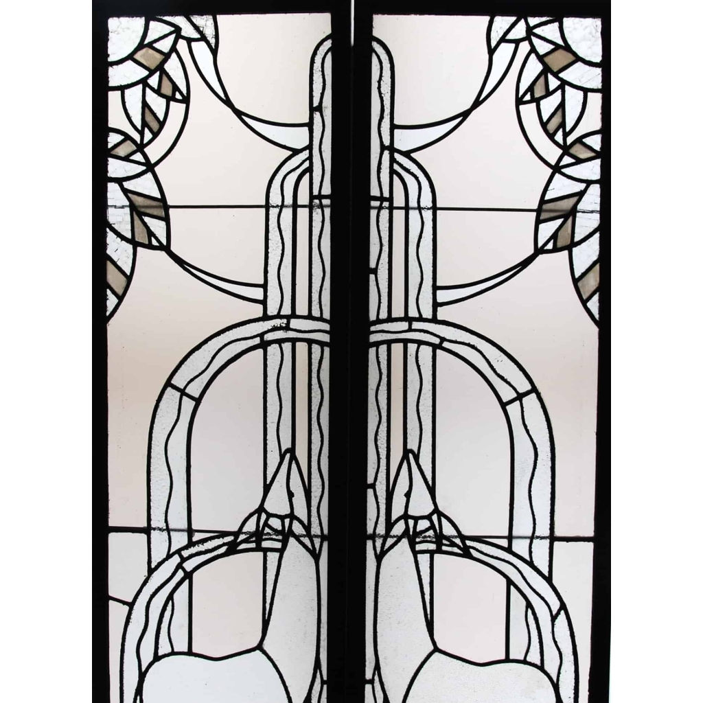 PAIRE DE VITRAUX ART DECO AUX BICHES | Biron PAIRE DE VITRAUX ART DECO AUX BICHES