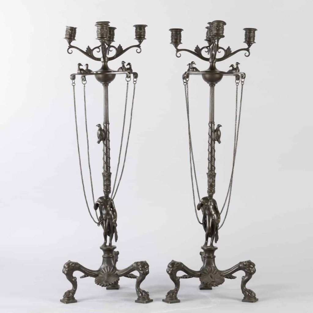 A Pair of 19th Century Patinated Bronze Renaissance St. Candelabras. | Biron |||||||