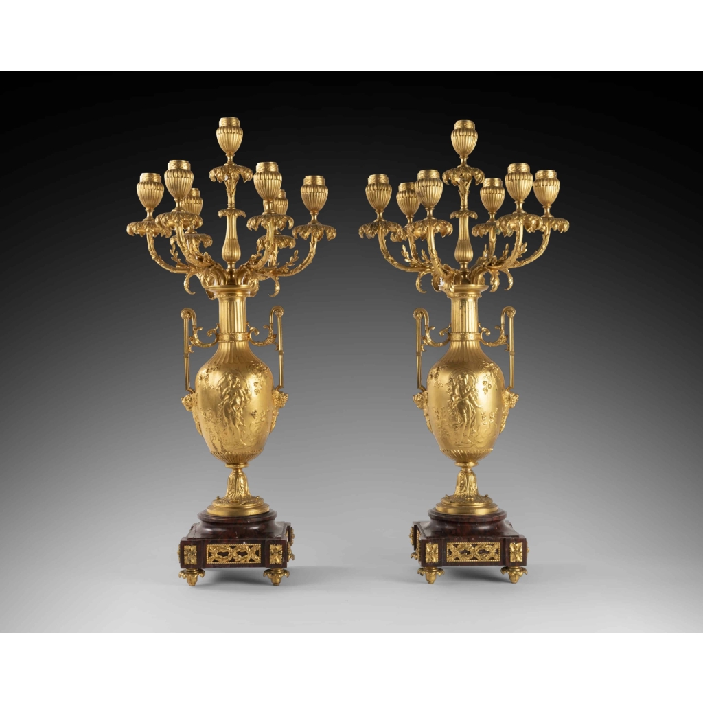 A Pair of 19th Century Louis XVI St. Ormulu and Marble Candelabras. | Biron |||||||