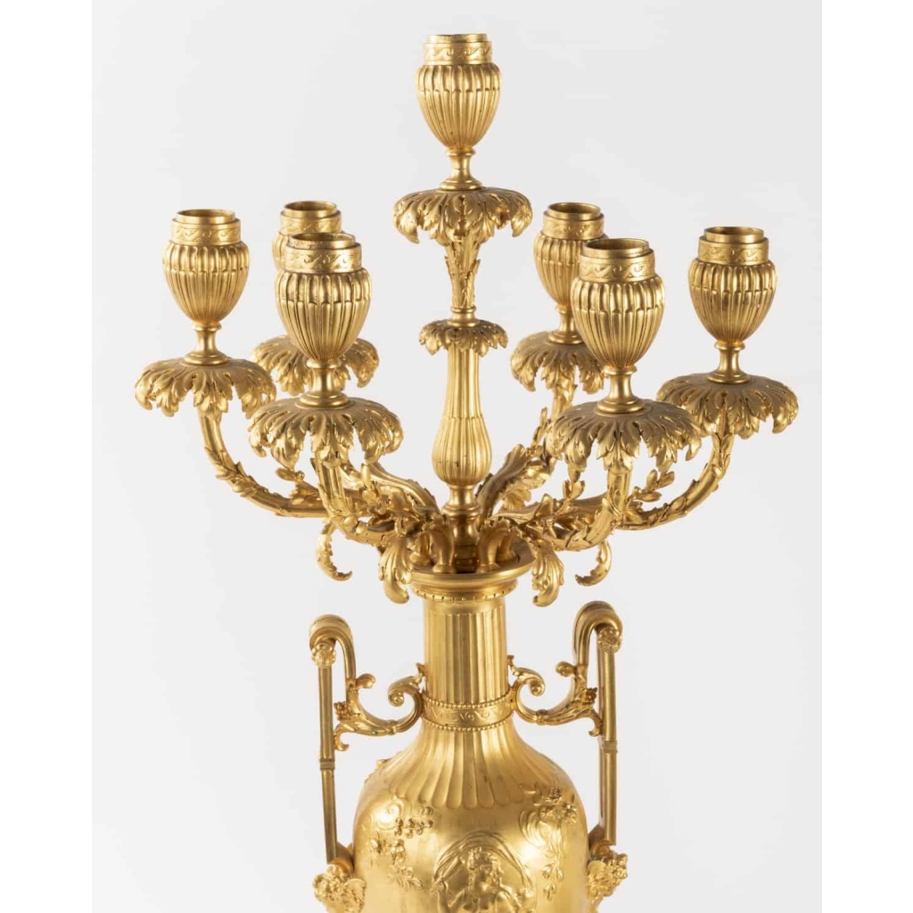 A Pair of 19th Century Louis XVI St. Ormulu and Marble Candelabras. | Biron A Pair of 19th Century Louis XVI St. Ormulu and Marble Candelabras.